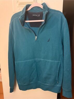 Nautica Men’s Teal Half-Zip Pullover Sweater side Large